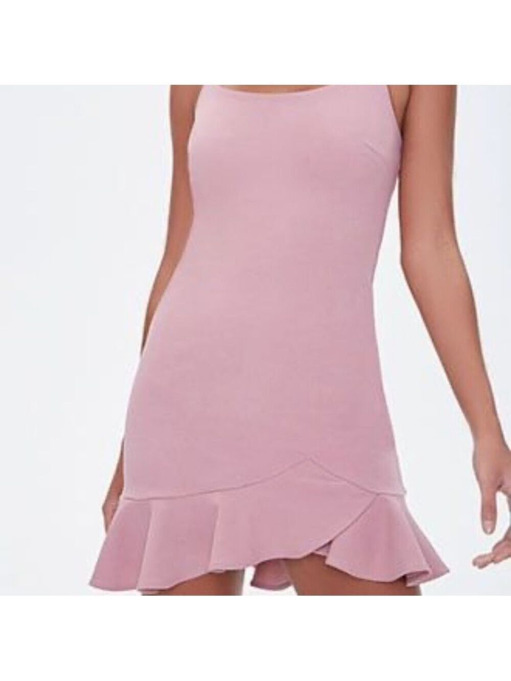 𝅺new-olia Ruffle, Cami, Fully Lined, Zipper Back Dusty Pink Rose Mini dress LG